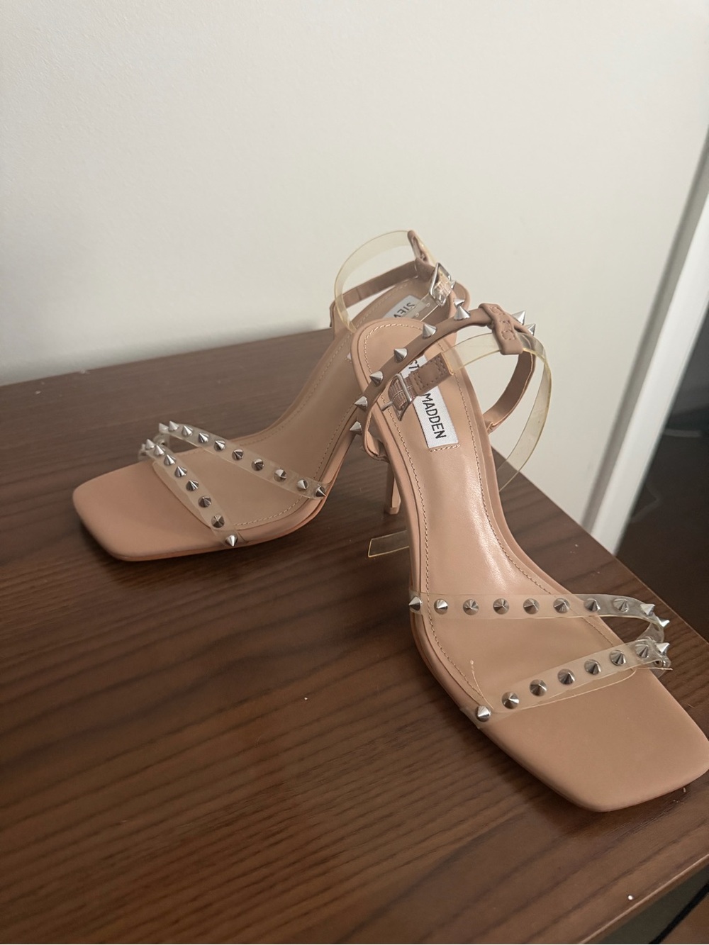 Steve Madden Solution Studded Clear Strap Heels- Size 9.5